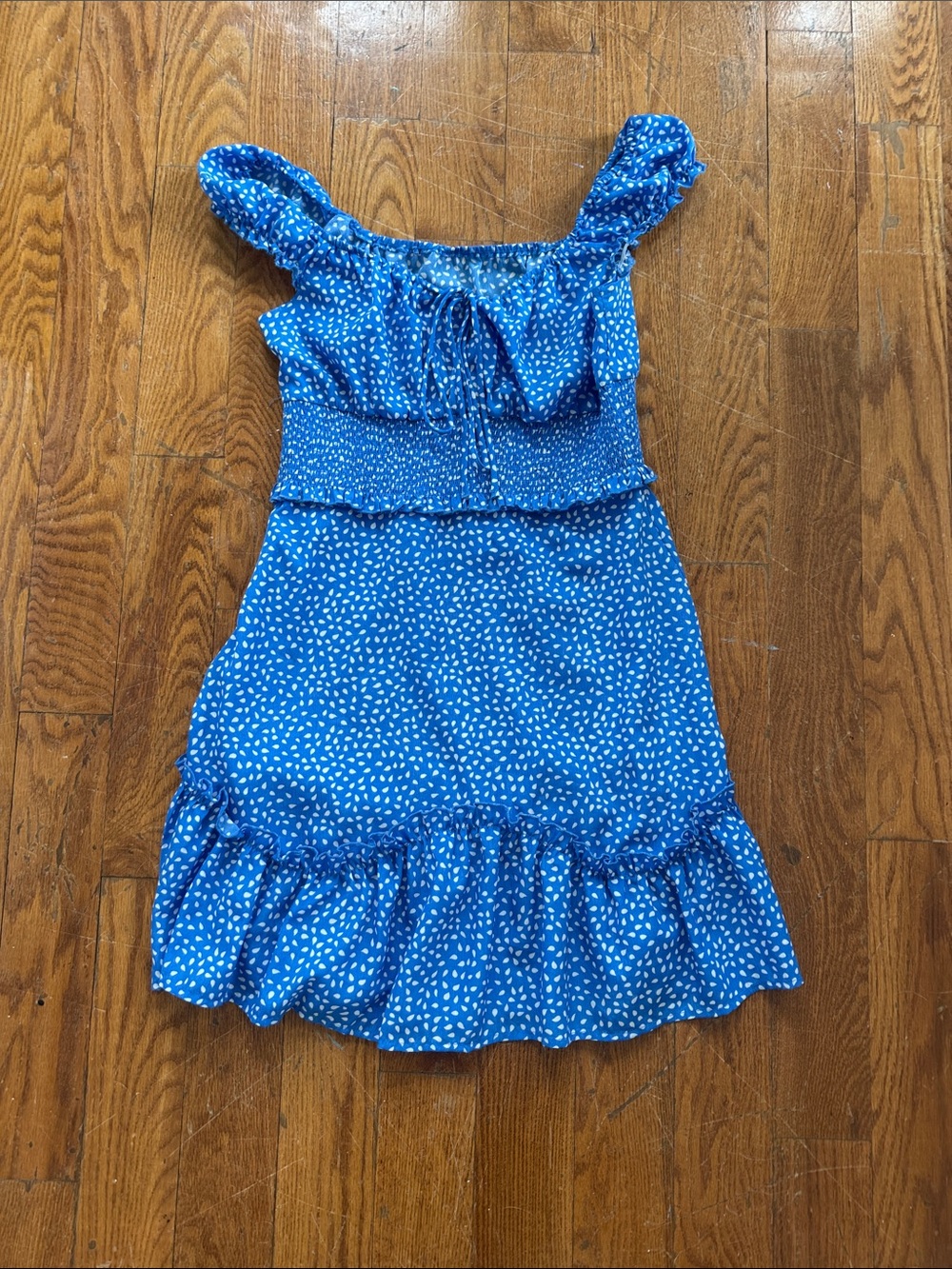 Blue Smocked Ruffle Casual Women's Dress